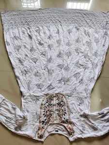 White Embroidered Tree Print Kurti😍🎊🎉
