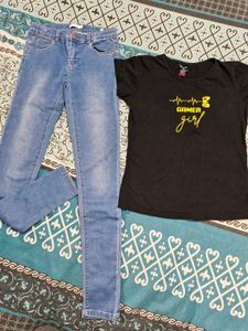 Black T-Shirt 13-14y And Skinny Jeans 12y