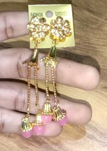 Gold & Pink Dangle Earrings