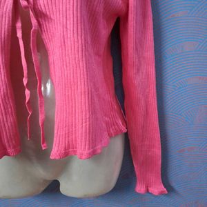Pink Tie-Front Cardigan