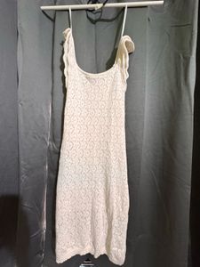 Elegant Off-White Crochet Knit Sleeveless Dress