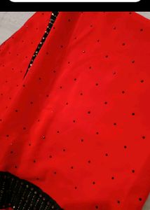 Party Wear Hot Red Saree
