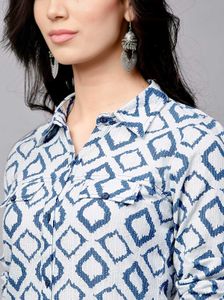 💠Blue &amp; White Geometric Print Kurta