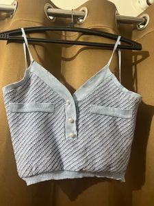 Blue Knit Cropped Tank