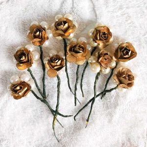 Gold Rose & Pearl Hair Pins