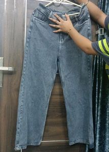 Grey Wide Leg Straight Jeans
