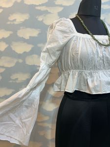 White Crop Top with Bell Sleeves