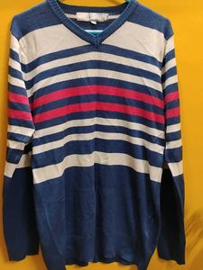Dungarees Striped V-Neck Knit Sweater