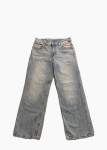 blue washed-out straight leg jeans