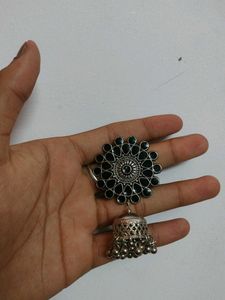 Black Flower Jhumka Earrings