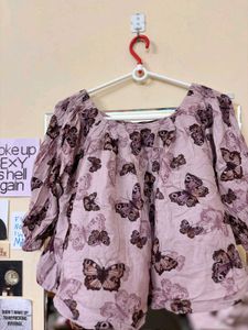 Pink Butterfly Print Casual Top