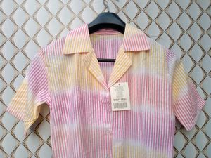 New With Tag Cotton Korean Crop Shirt Top