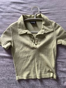 Green Crop Top with Collar