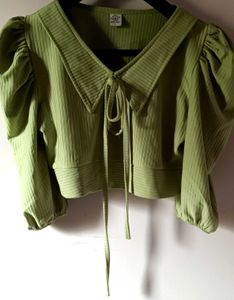 Lime Green Puff Sleeve Crop Top