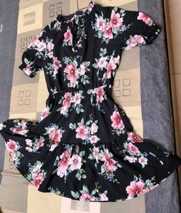 Inspired Hearts Brand Black Floral Tie-up Dress