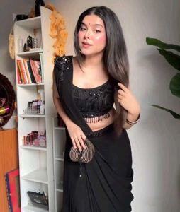 Elegant Black Saree with Embellished Blouse🖤