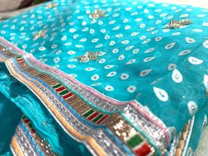Aqua Blue Bandhani Saree