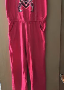 Pink Embroidered Jumpsuit