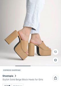 Beige Platform Block Heels