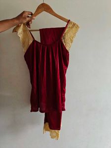 Red Velvet & Lace Pajama Set