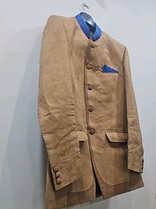 Tan Suede Blazer with Blue Accents