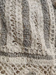 Long-Sleeve V-Neck Crochet Knit Panel Crop Blouse