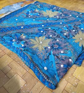 Blue Floral Saree with readymade Blouse