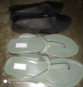 Combo Of 2 Women&#39;s Flat Jutti (Velly) &amp; Flat Chappals