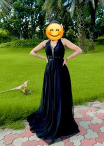 Elegant Black Halter Neck Lace Evening Gown