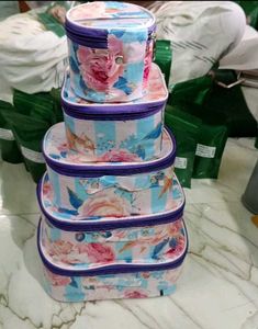 Floral Stacking Cosmetic Case Set Of 5
