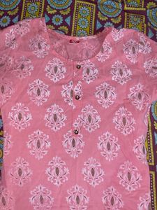 Pink And White Kurta Set