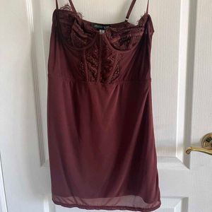 Burgundy Lace Detail Mini Dress