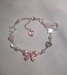Pink Bow Beaded Bracelet
