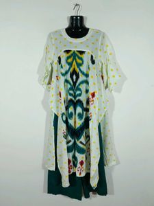 Off White & Green Printed Kurta Set For Women's