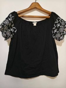 H&amp;M Black Embroidered Top Medium/ Large Size