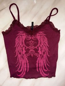 Graphic Printed V Neck Crop Top