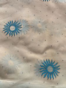 Cream Blue Mukesh Work Saree