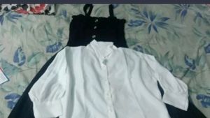 A Black Dress With Korean White Shirt
