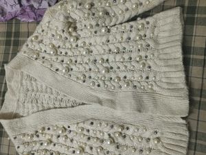 Cream Pearl Embellished Knit Cardigan