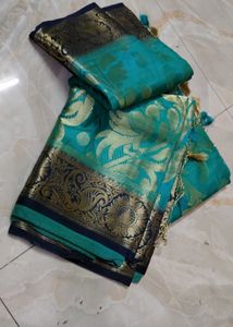 Elegant Teal &amp; Gold Saree