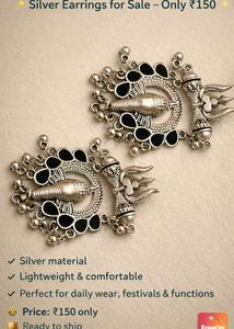 Trishul Earrings - Silver Tone