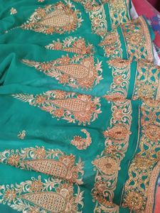 Green &amp; Gold Embroidered Saree