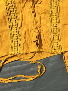 Yellow Top With Bell Sleeves And Tie Up