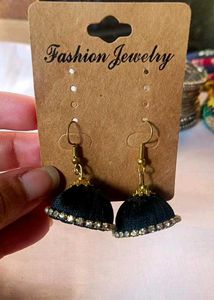 Black Thread &amp; Stone Earrings