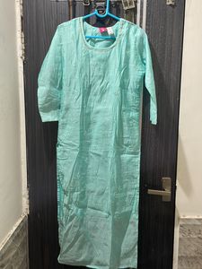 Sea Green Kurta With White Shine Work And Golden Patti