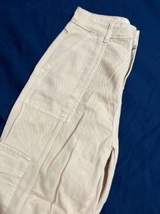 Beige Wide Leg Cargo Pants