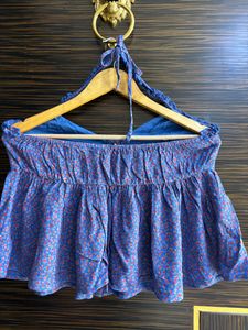 Halter Neck Floral Blue Top