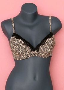 Elegant Black & White Floral Lace Bra – Soft Cotto