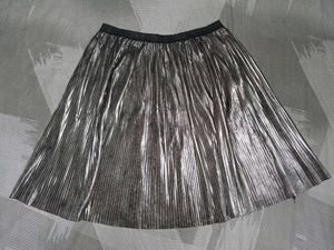 Shiny Silver Pleated Skirt