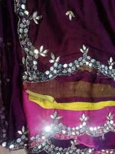 Multi Mirror Moti Works Saree  blouse Size 44